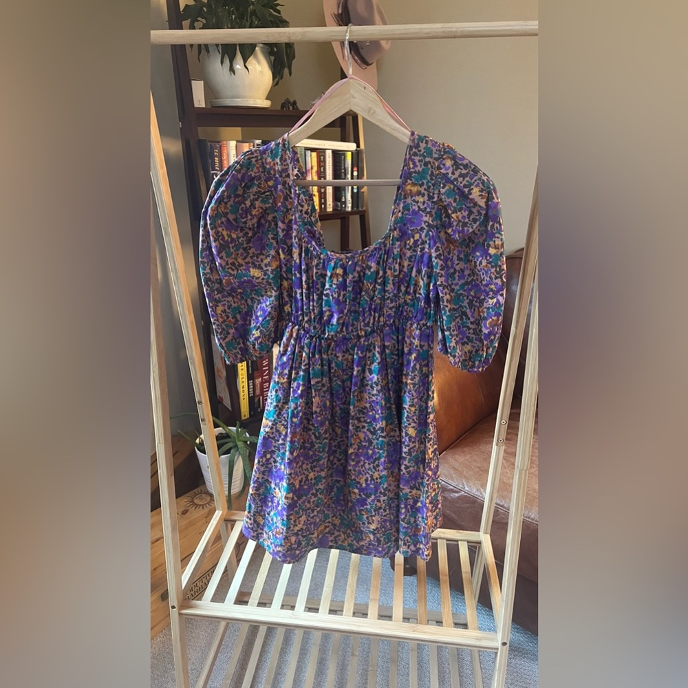Pinch puffed sleeve floral dress